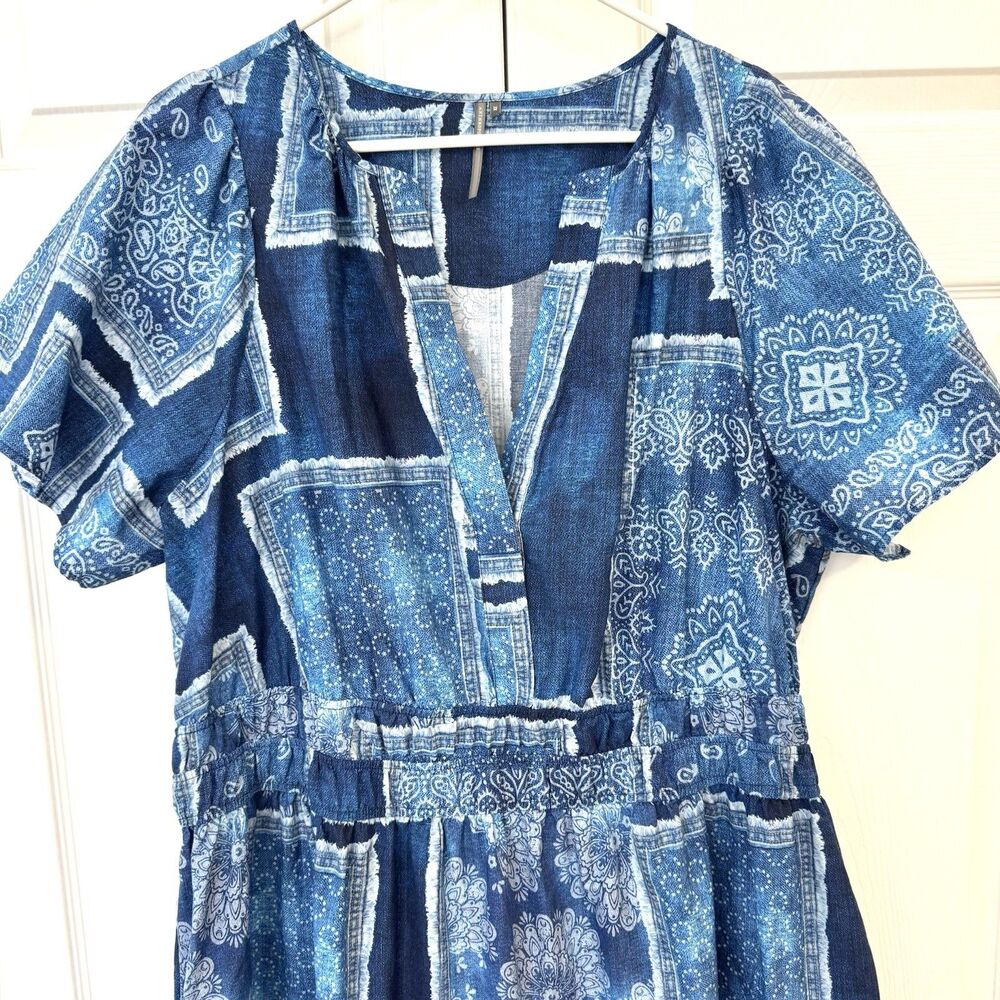Anthropologie Blue Patchwork Bandana Paisley Maxi Dress Women's 2X Boho - Picture 3 of 6